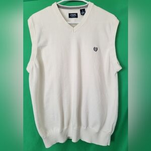 Chaps Men Cream V-Neck Sweater Vest Size XL Cotton Logo Golf Career Pullover